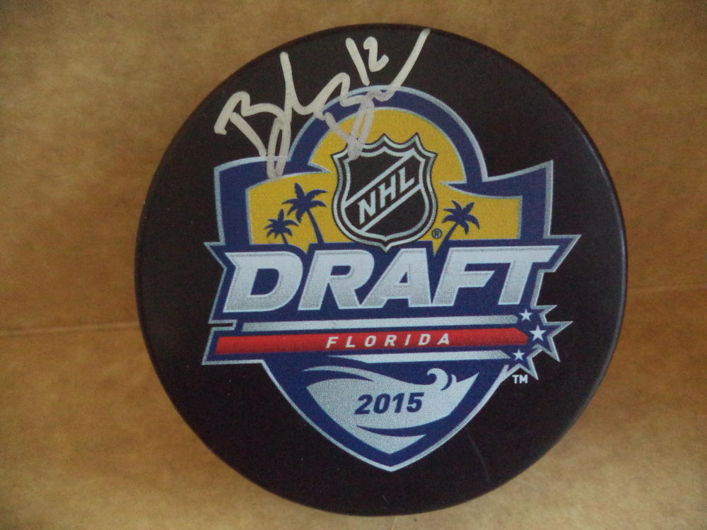 BROCK BOESER 2015 NFL DRAFT/VANCOUVER CANUCKS SIGNED AUTO PUCK W/COA A