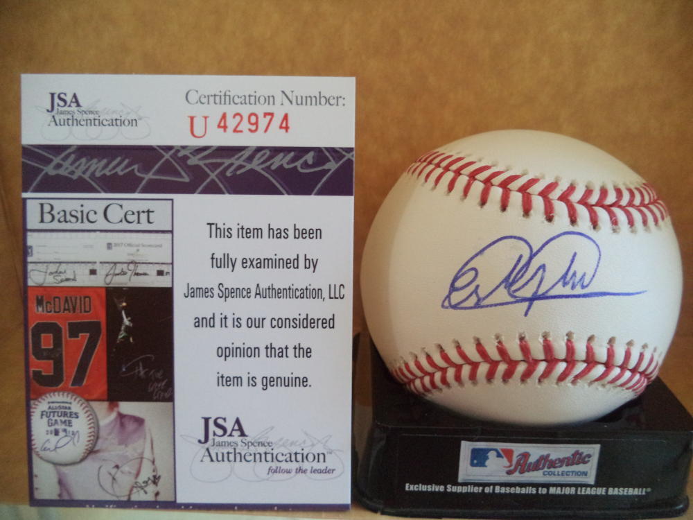 ESTEVAN FLORIAL NEW YORK YANKEES SIGNED AUTOGRAPHED M.L. BASEBALL JSA #U42974