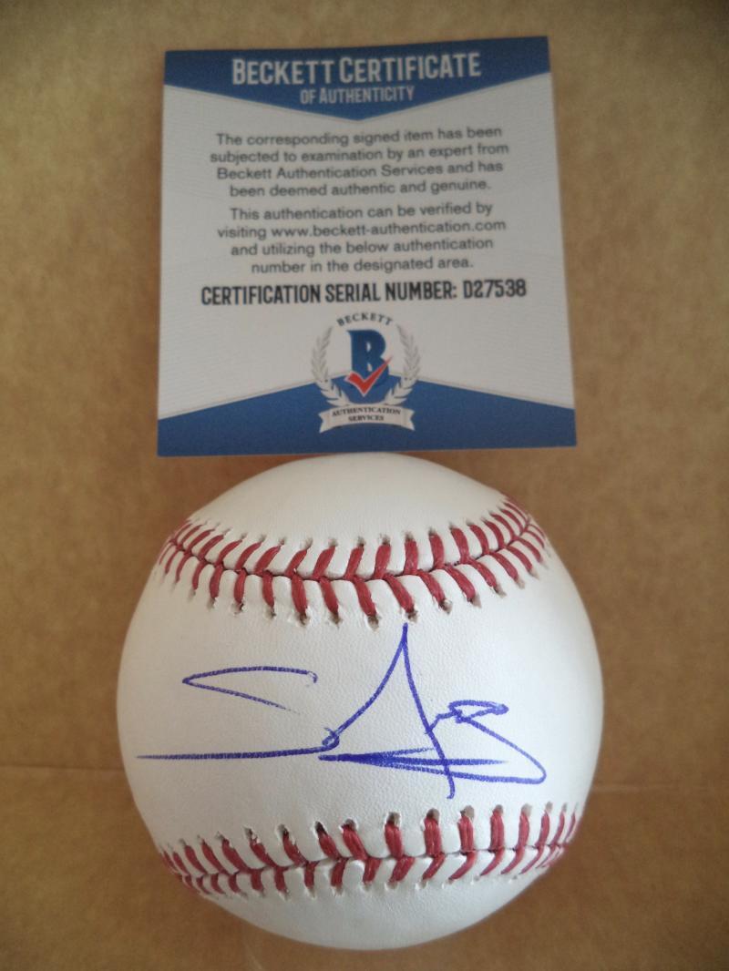 MIGUEL SANO MINNESOTA TWINS SIGNED AUTOGRAPHED M.L. BASEBALL BECKETT D27538