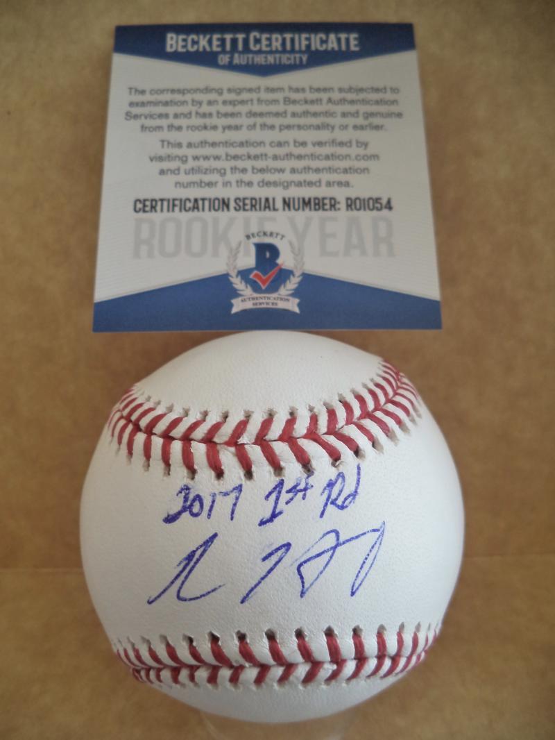 ADAM HASELEY PHILLIES 2017 1ST RD ROOKIE YEAR SIGNED BASEBALL BECKETT R01054