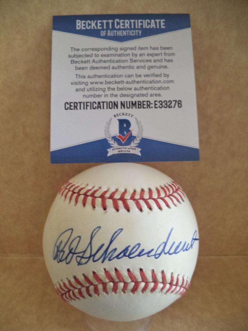 RED SCHOENDIENST CARDINALS GIANTS SIGNED AUTO VINTAGE N.L BASEBALL BECKETT E3327