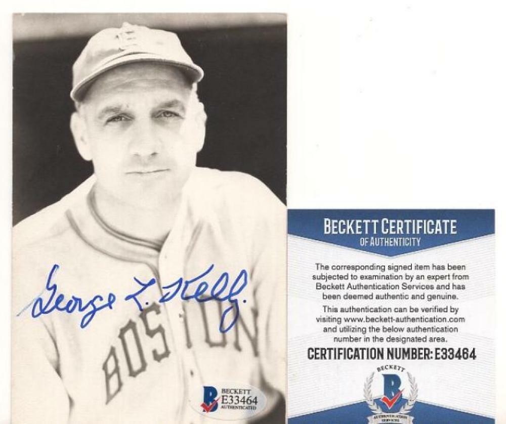 GEORGE KELLY BOSTON RED SOX AUTOGRAPHED POSTCARD VINTAGE BECKETT E33464
