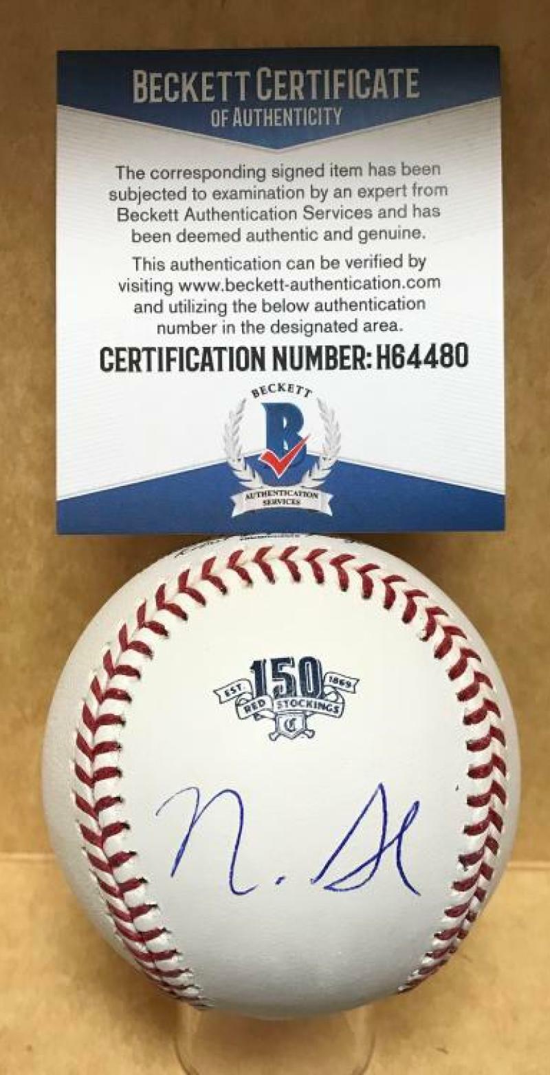 NICK SENZEL REDS SIGNED UNDER REDS 150 ANNIVERSARY BASEBALL BECKETT H64480