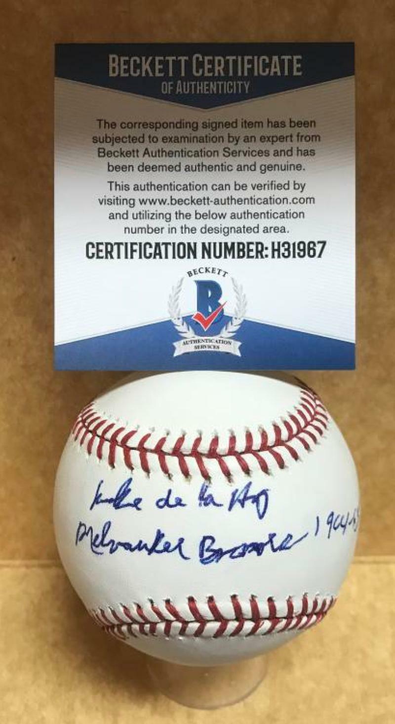 MIKE DE LA HOZ MILWAUKEE BRAVES 1964-65 SIGNED AUTO M.L. BASEBALL BECKETT H31967