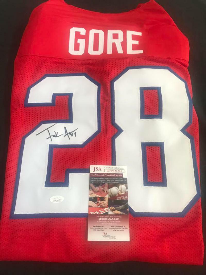 FRANK GORE #28 BUFFALO BILLS SIGNED XL RED CUSTOM JERSEY JSA WPP526263