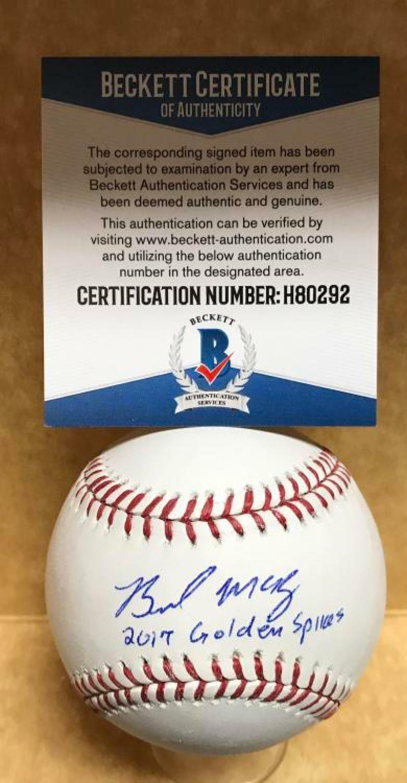 BRENDAN MCKAY RAYS 2019 GOLDEN SPIKES SIGNED M.L. BASEBALL BECKETT H80292