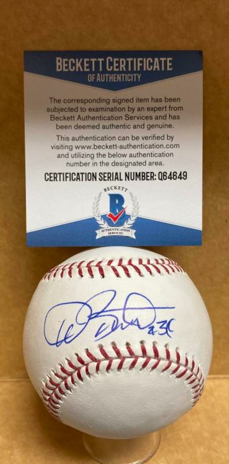 DAVE STEWART RANGERS/DODGERS SIGNED AUTOGRAPHED M.L. BASEBALL BECKETT Q64649