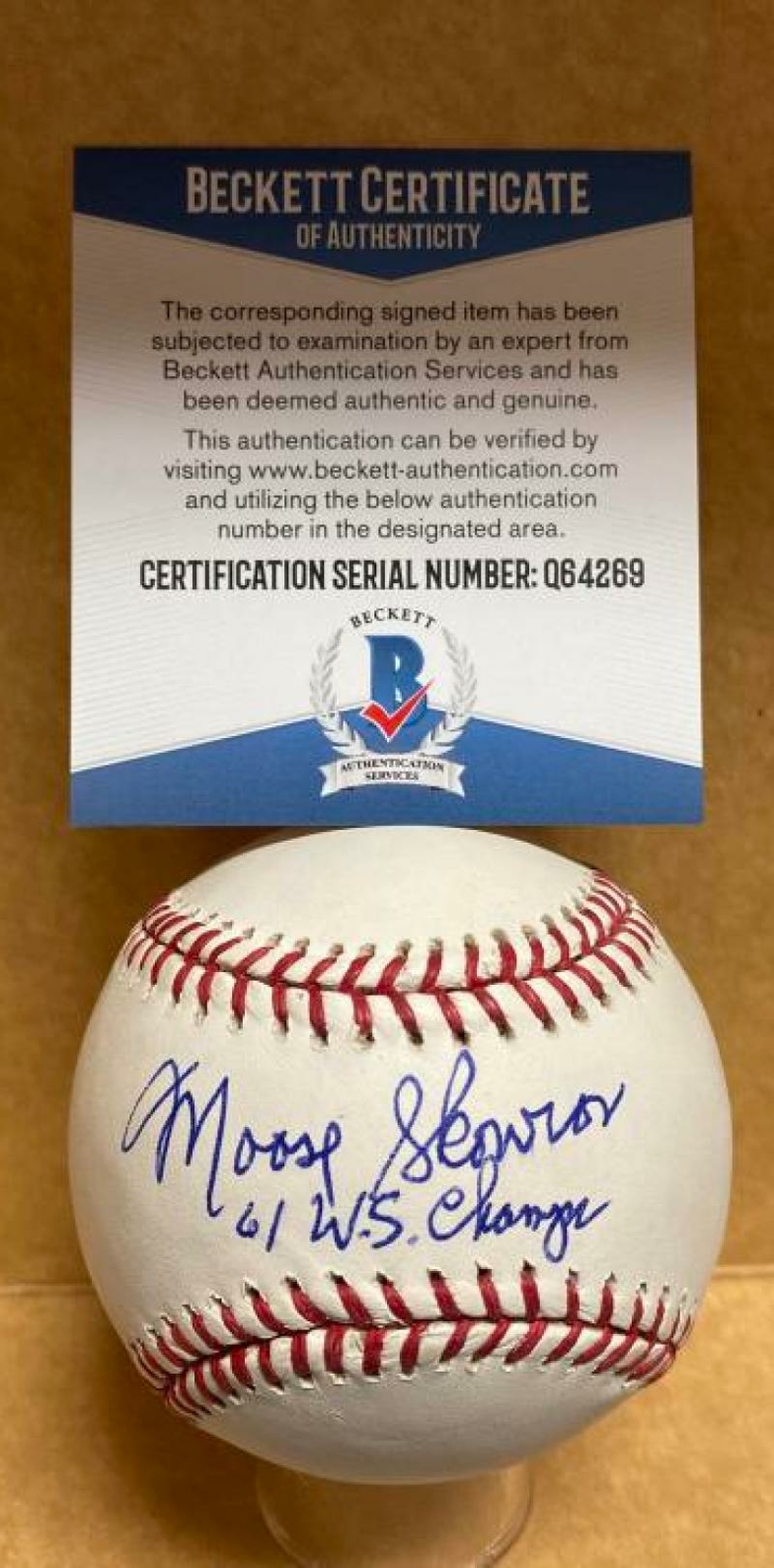 MOOSE SKOWRON 61 W.S. CHAMPS YANKEES SIGNED AUTO M.L. BASEBALL BECKETT Q64269
