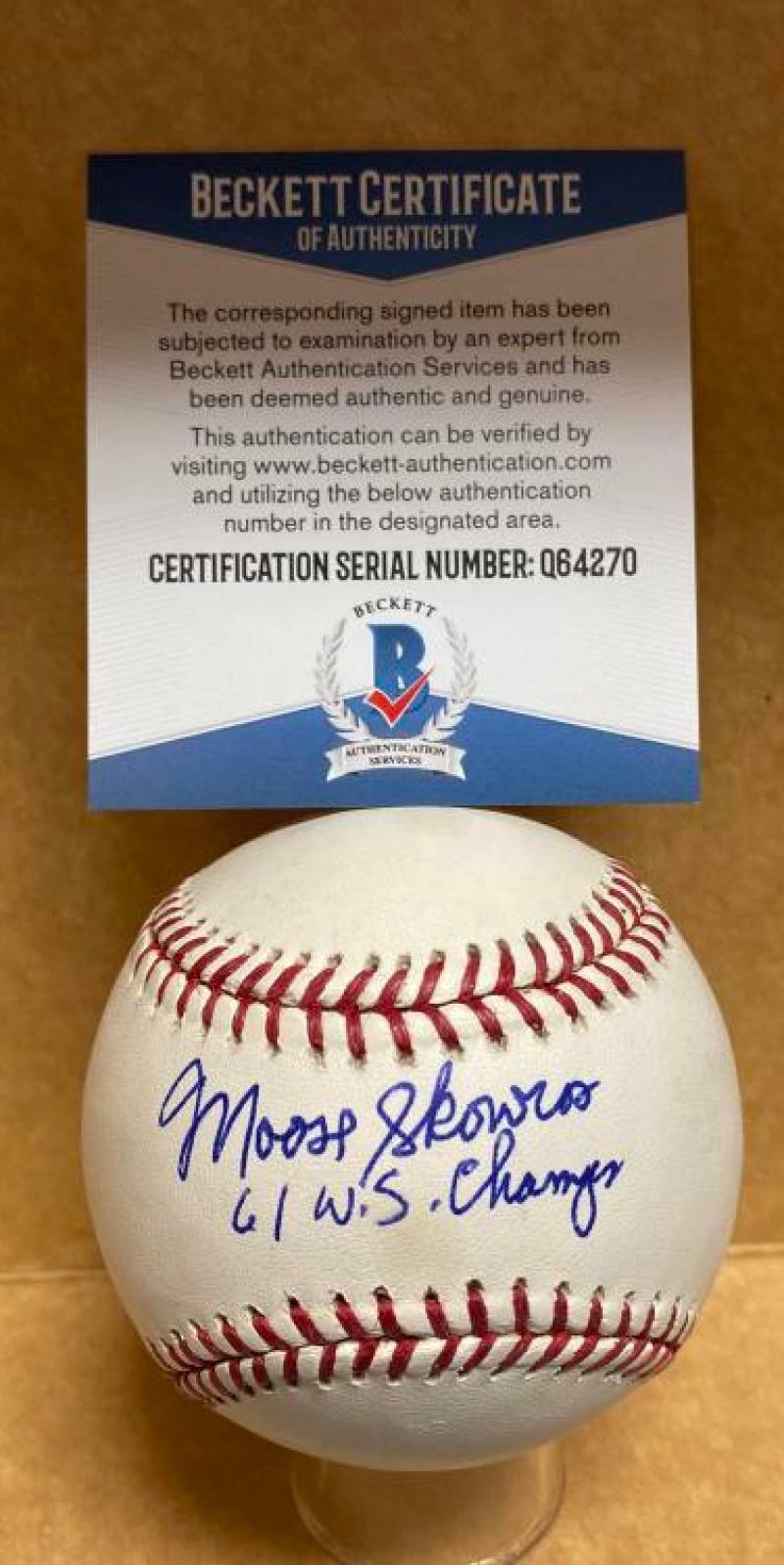 MOOSE SKOWRON 61 W.S. CHAMPS YANKEES SIGNED AUTO M.L. BASEBALL BECKETT Q64270