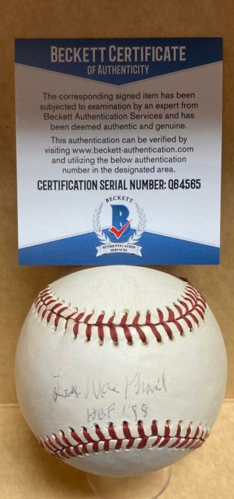 LEE MACPHAIL HOF 98 SIGNED ON A.L. LEE MACPHAIL RARE BASEBALL BECKETT Q64565