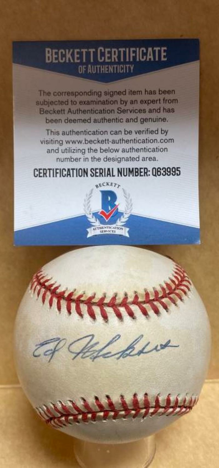 EDDIE MIKSIS BROOKLYN DODGERS/CUBS SIGNED AUTO N.L. BASEBALL BECKETT Q63995
