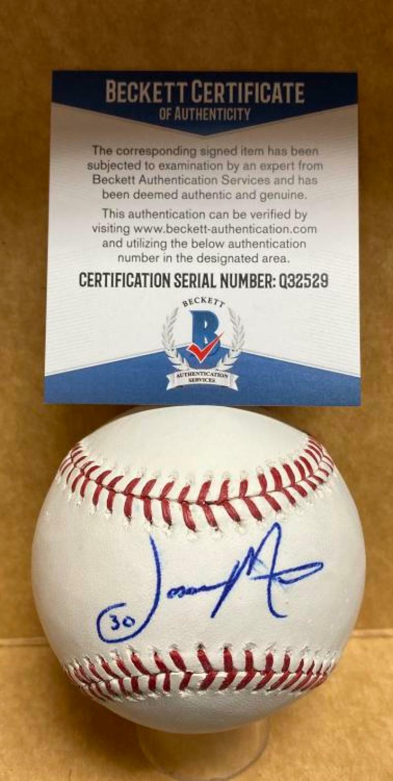 JASON MOTTE ROCKIES/BRAVES SIGNED AUTOGRAPHED M.L. BASEBALL BECKETT Q32529