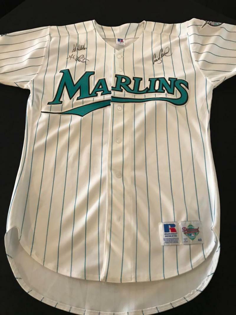 FLORIDA MARLINS SIZE 40 JERSEY SIGNED BY COUNSELL/ABBOTT/AL LEITER WCOA