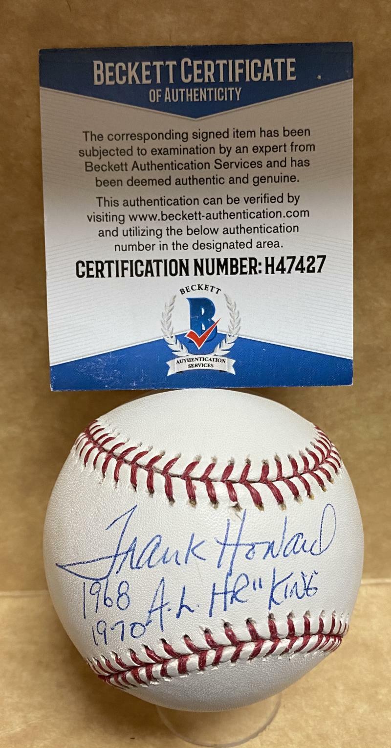 FRANK HOWARD 1968/70 AL HR KING SIGNED AUTOGRAPHED M.L. BASEBALL BECKETT H47427