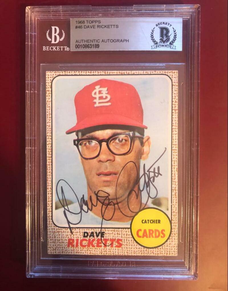 1968 TOPPS DAVE RICKETTS #46 CARDINALS SIGNED CARD BECKETT AUTHENTIC AUTO VINTAG