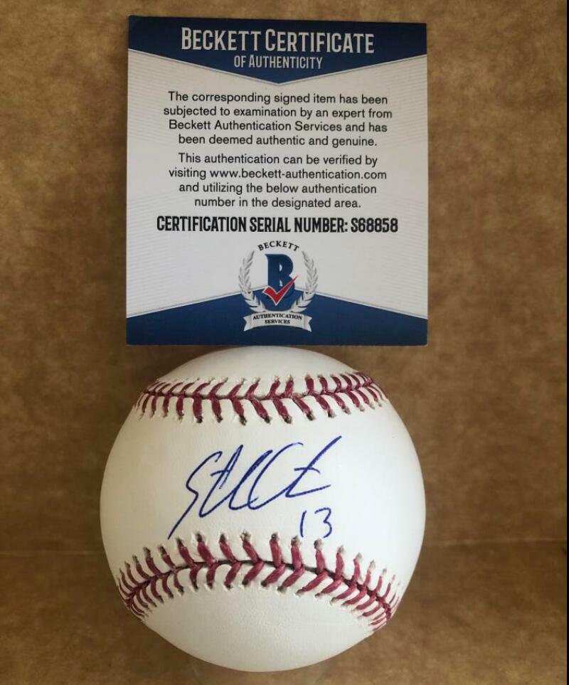 STARLIN CASTRO WASHINGTON NATIONALS SIGNED AUTOGRAPHED M.L. BASEBALL BECKETT S68