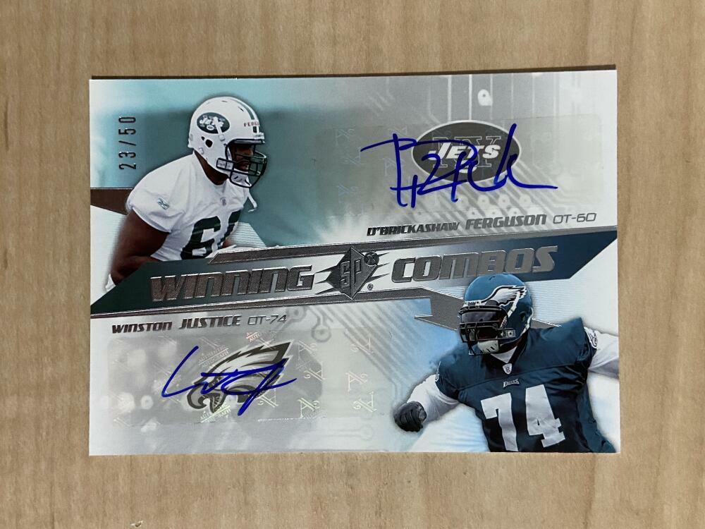 DBRICKASHAW FERGUSON WINSTON JUSTICE EAGLES JETS SIGNED 2006 UPPER DECK 23/50