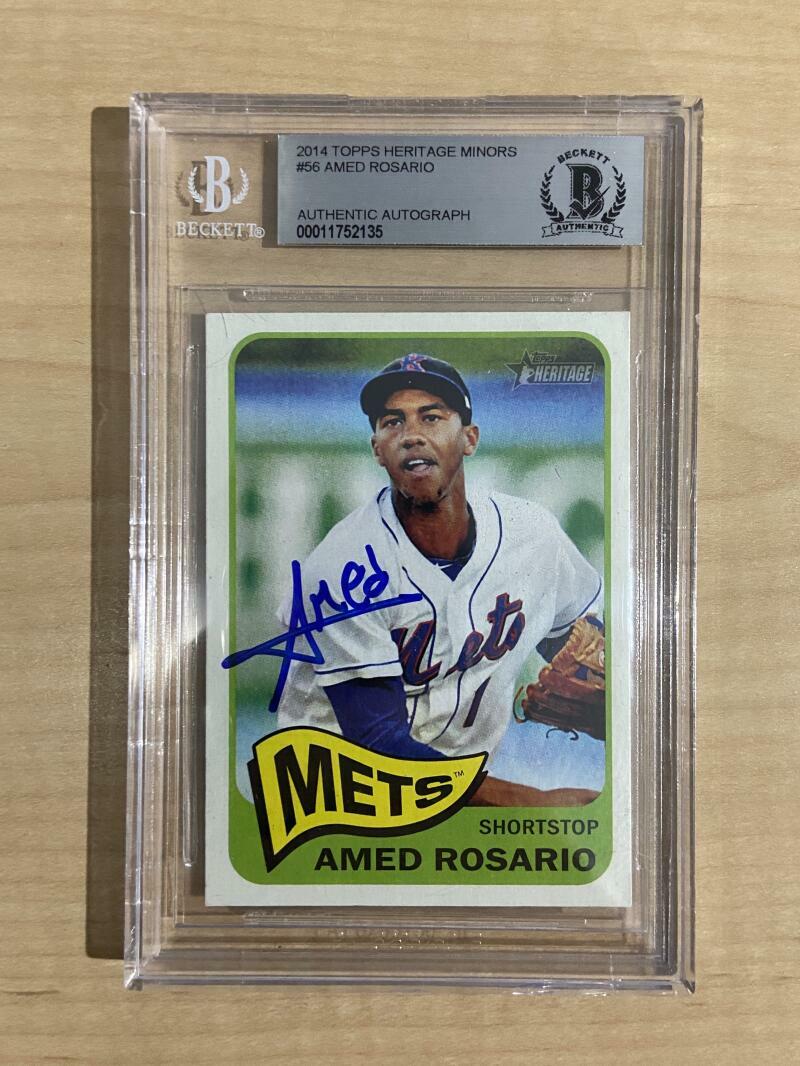 2014 TOPPS HERITAGE MINORS AMED ROSARIO SIGNED CARD BECKETT AUTHENTIC AUTO