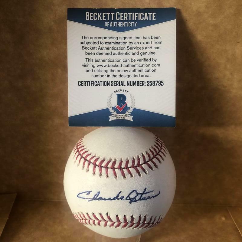 CLAUDE OSTEEN LOS ANGELES DODGERS SIGNED AUTO M.L. BASEBALL BECKETT S58795