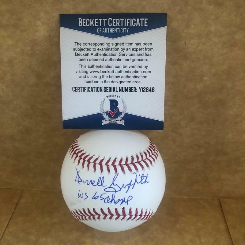 DERRELL GRIFFITH LOS ANGELES DODGERS 65 WS CHAMP SIGNED M.L. BASEBALL BECKETT Y1