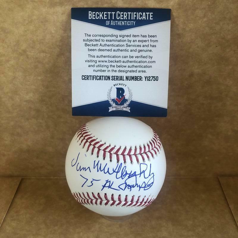 JIM WILLOUGHBY 75 AL CHAMPS RED SOX SIGNED M.L. BASEBALL BECKETT Y12750