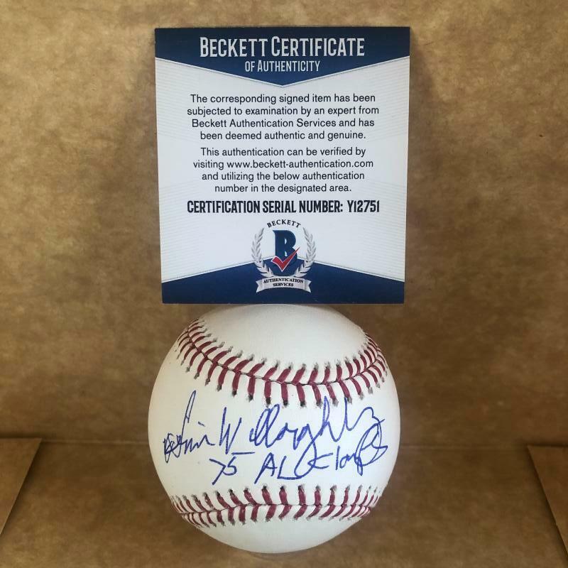 JIM WILLOUGHBY 75 AL CHAMPS RED SOX SIGNED M.L. BASEBALL BECKETT Y12751