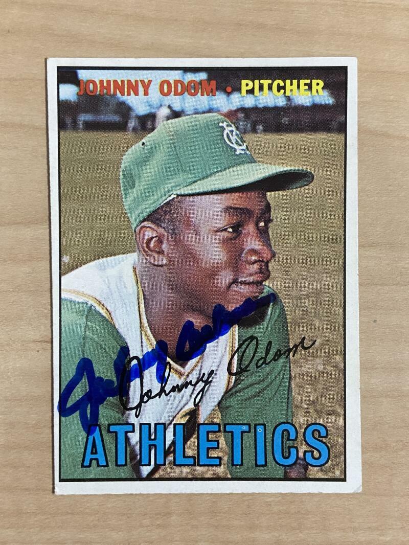 JOHNNY ODOM OAKLAND ATHLETICS SIGNED AUTOGRAPHED 1967 TOPPS CARD #282 W/COA
