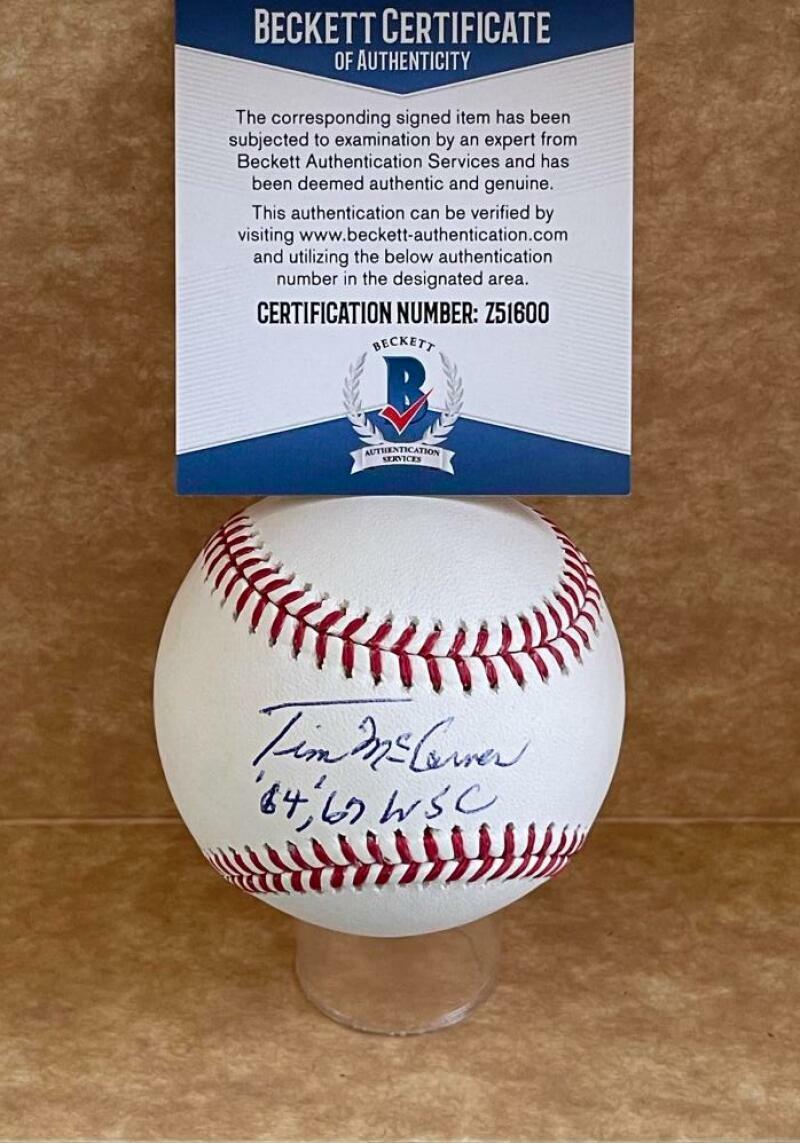 TIM MCCARVER 64,67 WSC CARDINALS SIGNED AUTOGRAPHED M.L. BASEBALL BECKETT Z51600