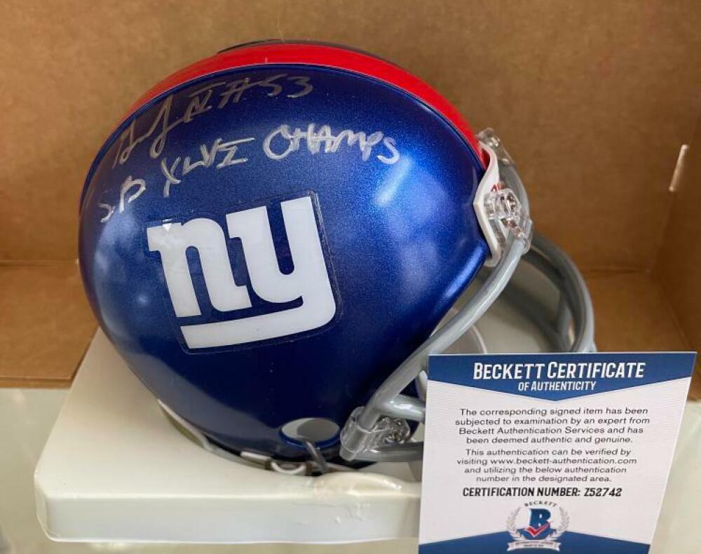 GREG JONES NEW YORK GIANTS SB CHAMPS SIGNED AUTO MINI HELMET BECKETT Z52742