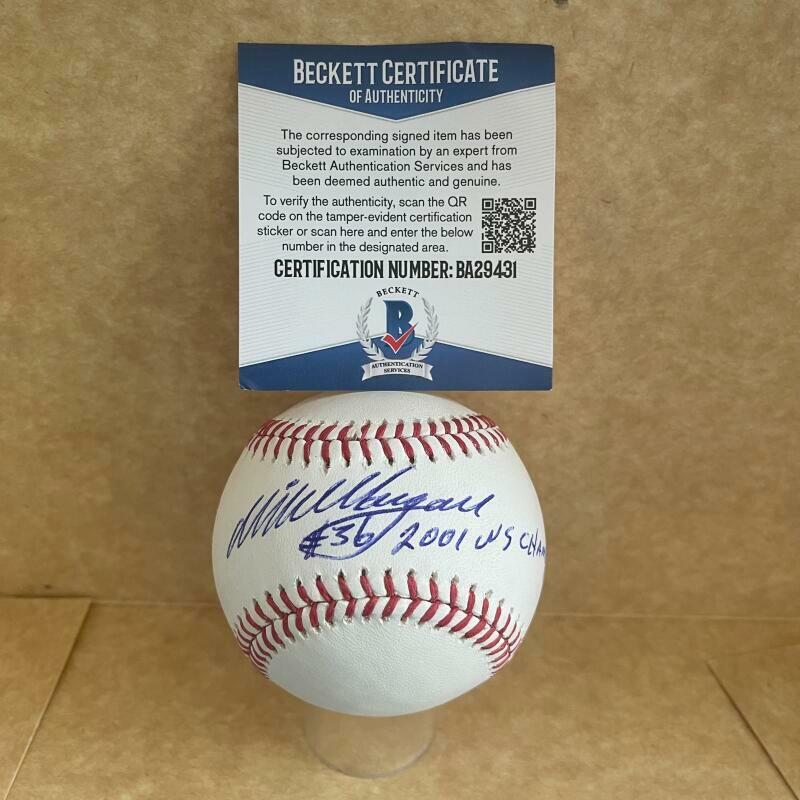 MIKE MORGAN 2001 WS CHAMPS DBACKS SIGNED AUTO M.L. BASEBALL BECKETT BA29431