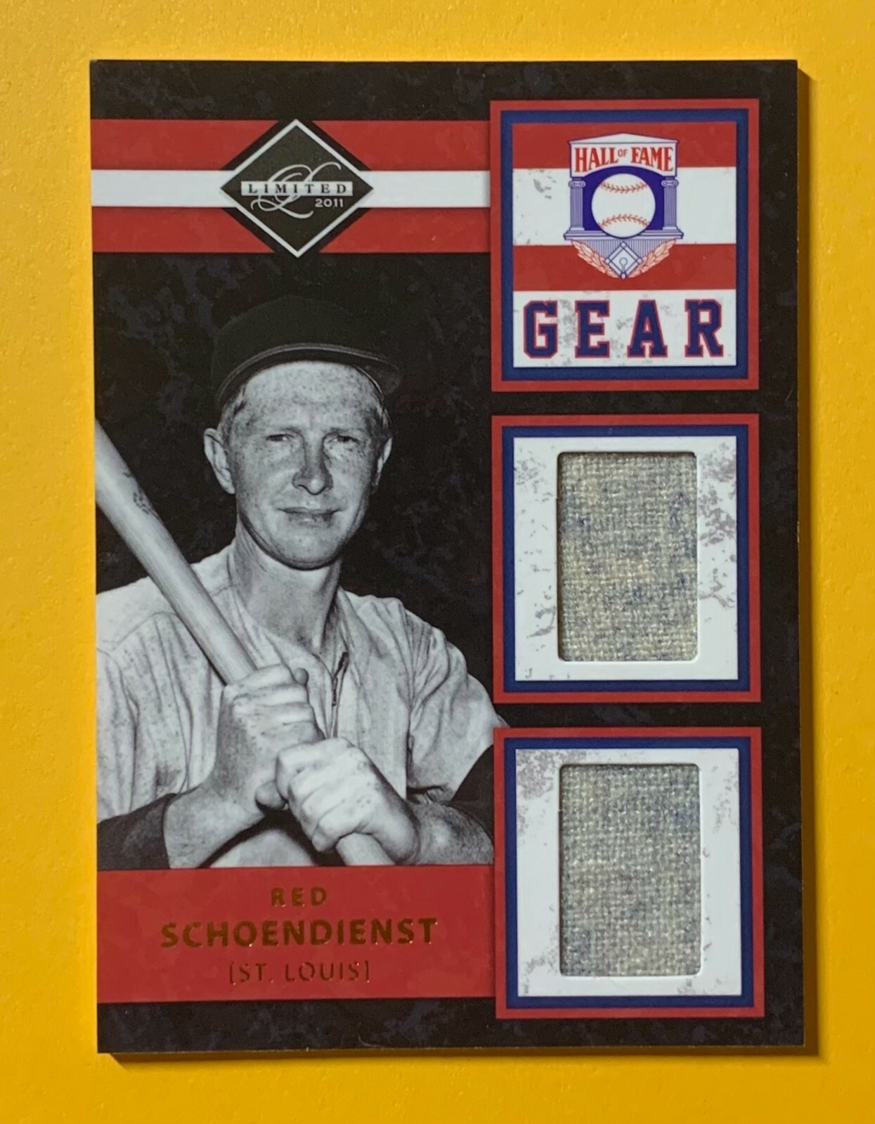 2011 PANINI LIMITED RED SCHOENDIESNT HALL OF FAME GEAR GAME USED RELIC /49 #10
