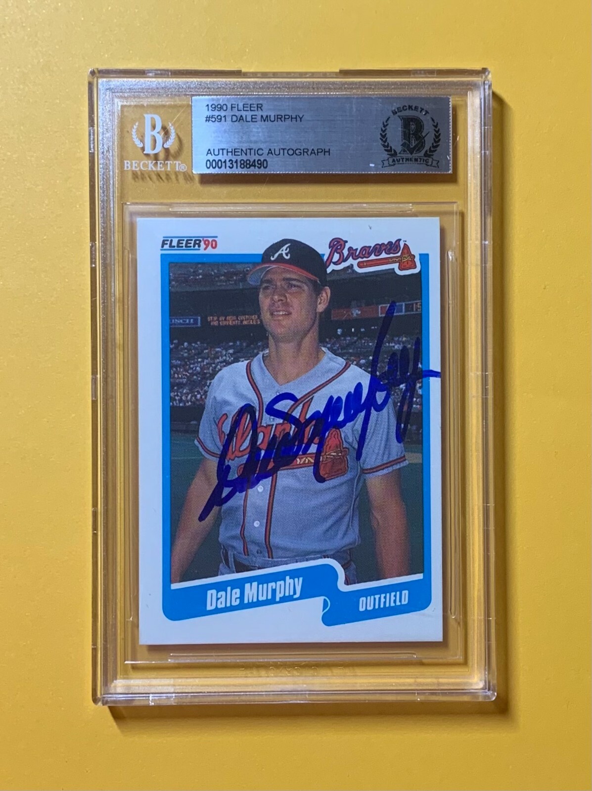 1990 FLEER DALE MURPHY #591 AUTHENTIC AUTO BECKETT CERTIFIED BRAVES