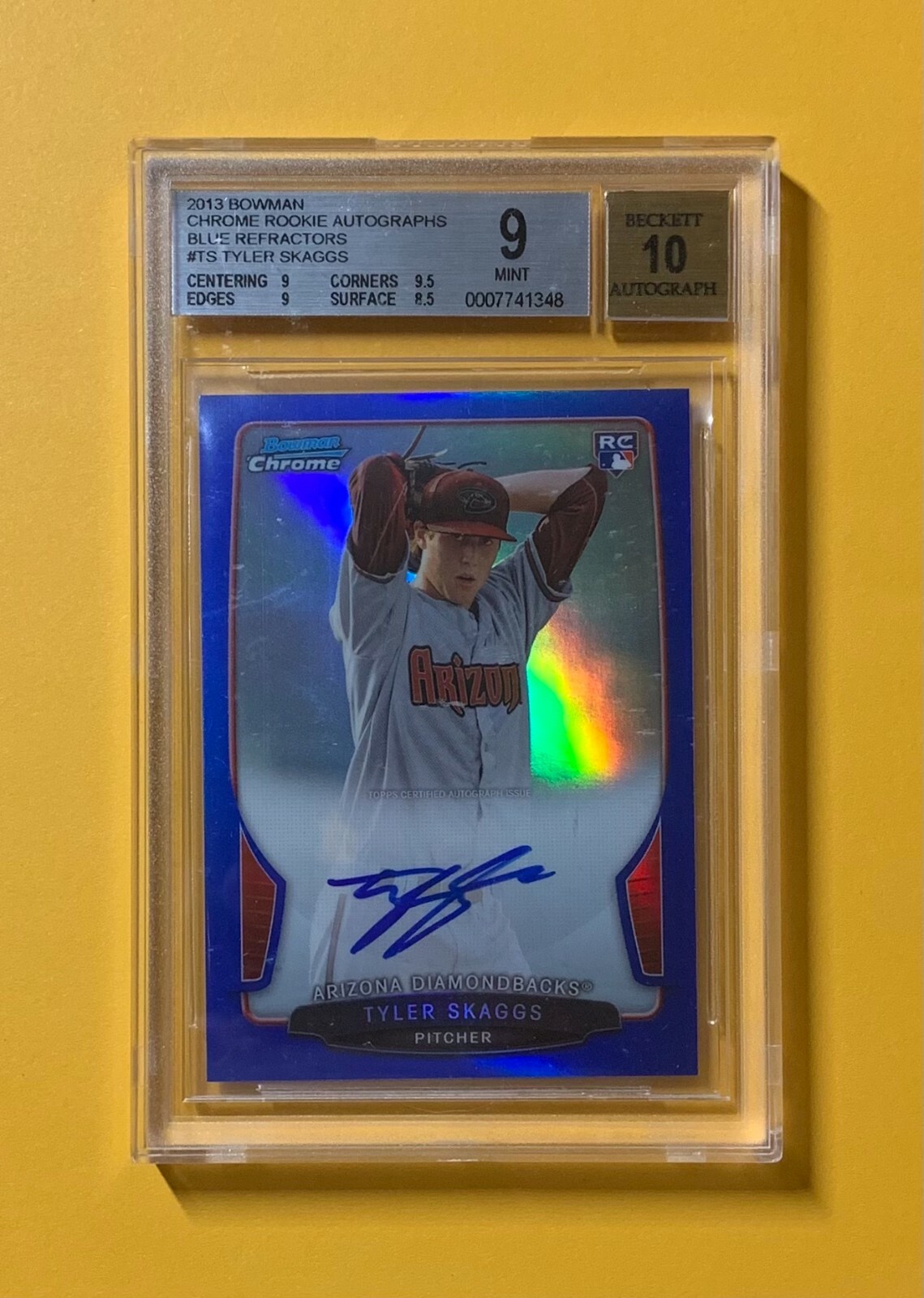 2013 BOWMAN CHROME TYLER SKAGGS ROOKIE AUTO BLUE /250 BGS MINT 9 #ACR-TS D-BACKS