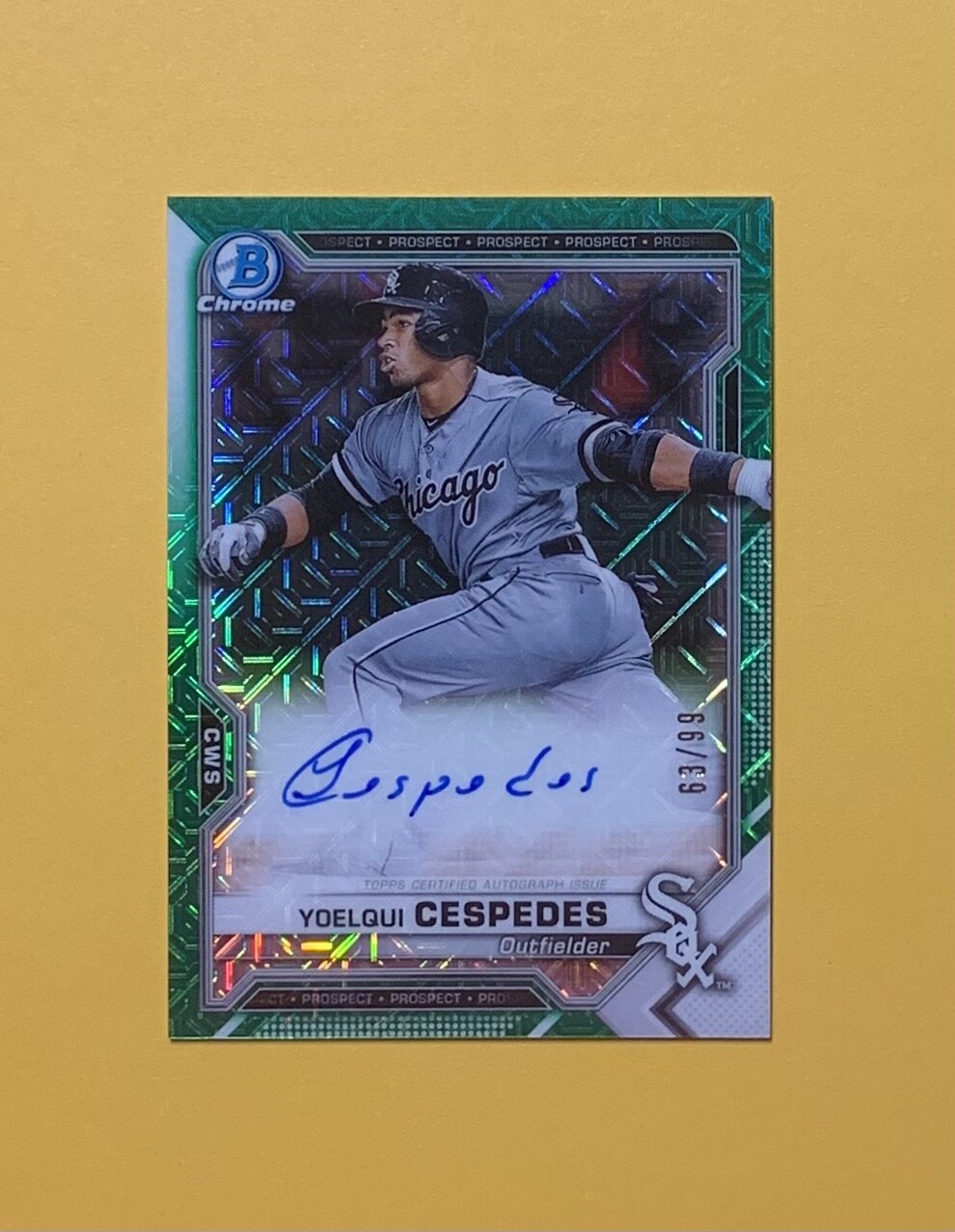 2021 BOWMAN CHROME MEGA BOX YOELQUI CESPEDES GREEN AUTO /99 #BCMA-YC WHITE SOX