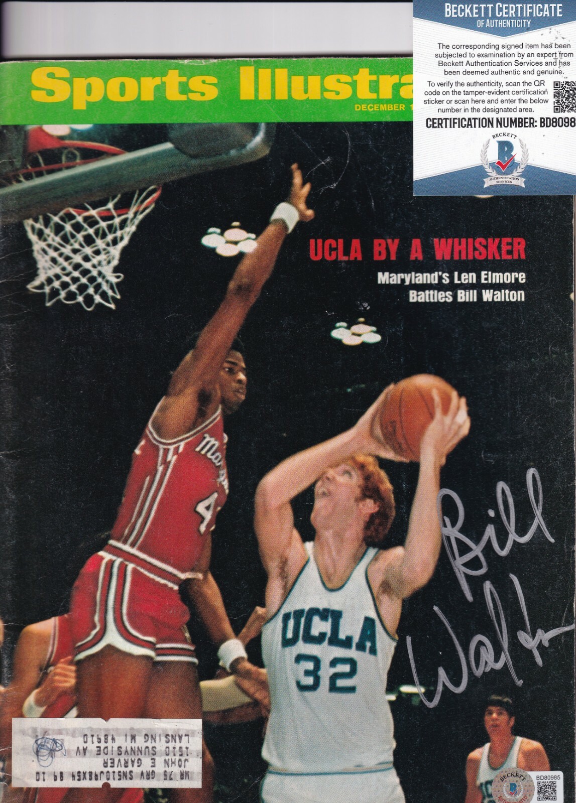 BILL WALTON signed (UCLA BRUINS) 1973 Sports Illustrated magazine BAS BD80985