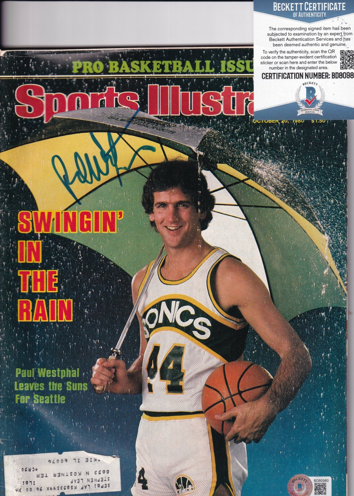 PAUL WESTPHAL signed (SEATTLE SUPER SONICS) Sports Illustrated magazine Beckett
