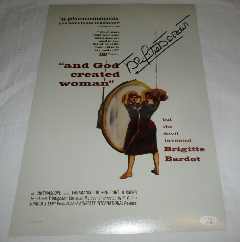 BRIGITTE BARDOT SIGNED AND GOD CREATED WOMAN 12X18 MOVIE POSTER JSA COLLECTIBLE MEMORABILIA