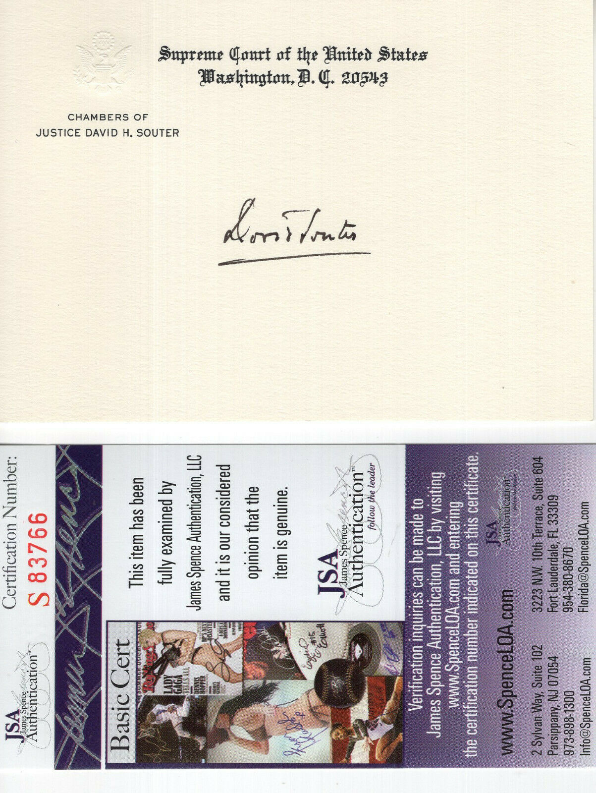 DAVID SOUTER HAND SIGNED SUPREME COURT CHAMBERS CARD SC JUSTICE JSA