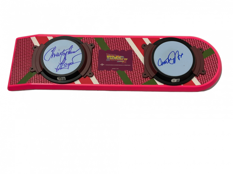 MICHAEL J FOX CHRISTOPHER LLOYD SIGNED BACK TO THE FUTURE HOVERBOARD BECKETT 90 COLLECTIBLE MEMORABILIA
