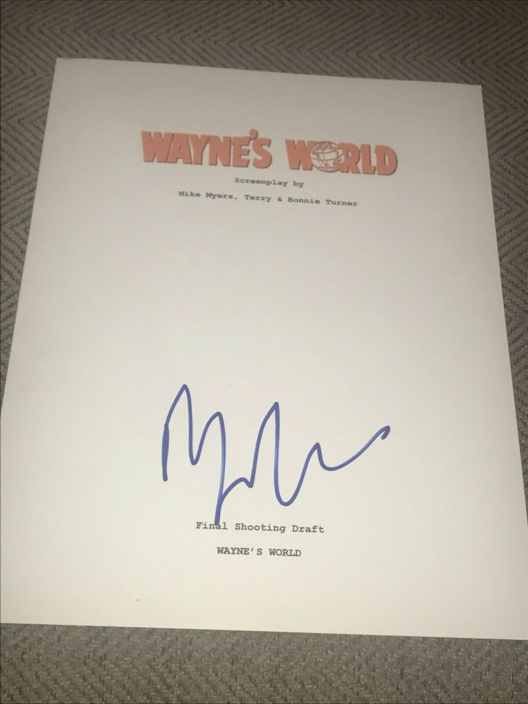 MIKE MYERS SIGNED AUTOGRAPH MOVIE SCRIPT WAYNES WORLD ALL PAGES RARE BAS COA COLLECTIBLE MEMORABILIA