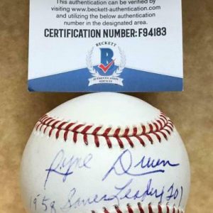 RYNE DUREN 58 SAVES LEADER 20 DECEASED SIGNED A.L. BASEBALL BECKETT F94183