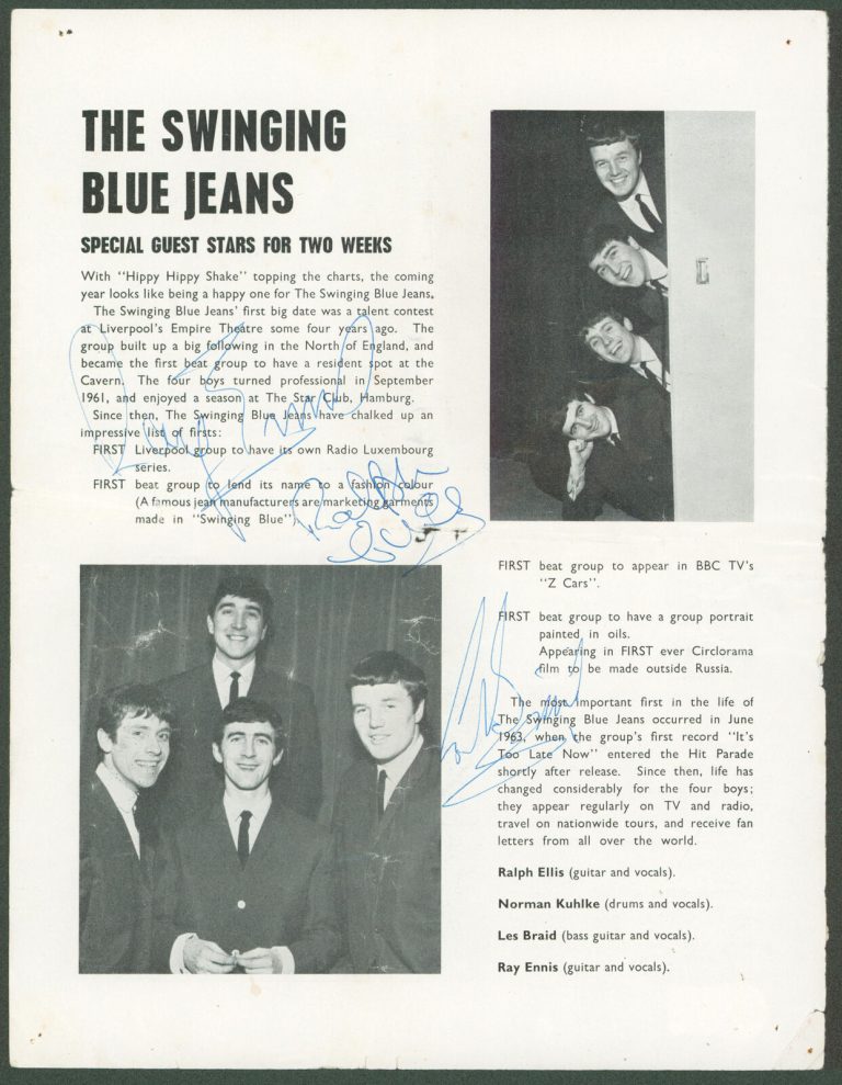 SWINGING BLUE JEANS (4) ELLIS, KUHLKE, BRAID & ENNIS SIGNED MAGAZINE PAGE BAS COLLECTIBLE MEMORABILIA