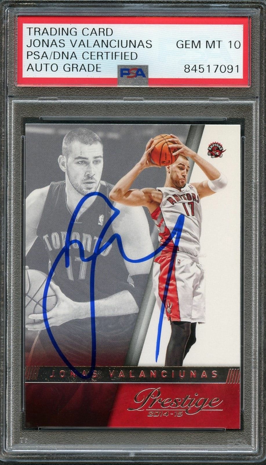 2014-15 Panini Prestige #152 Jonas Valanciunas Signed Card AUTO 10 PSA Slabbed R