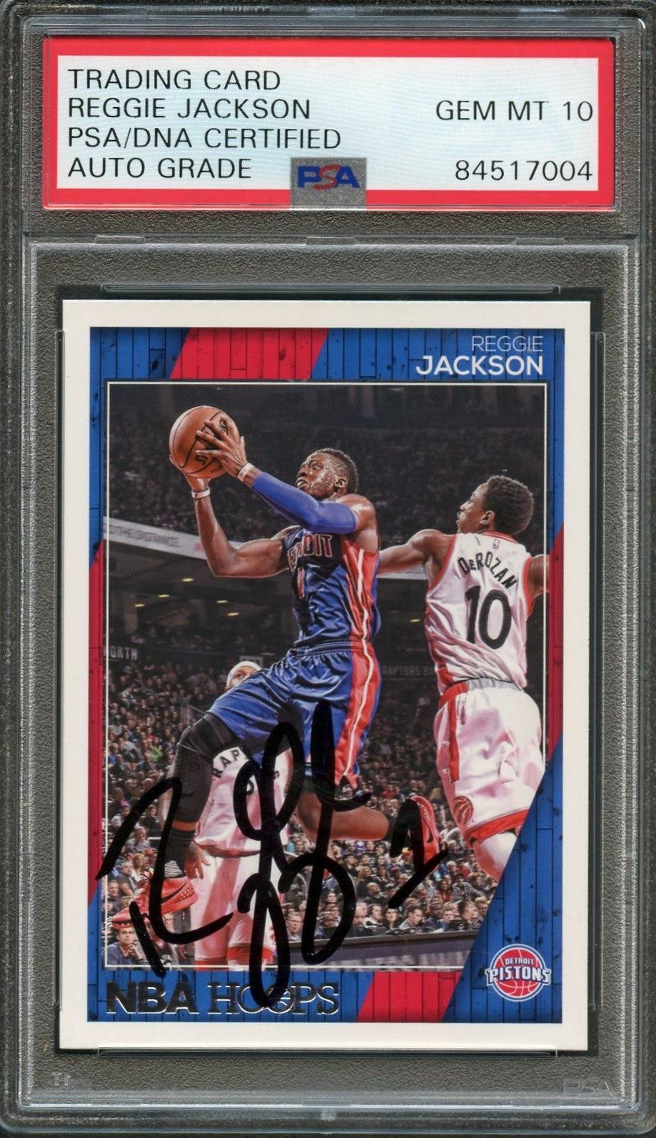 2016-17 NBA Hoops #106 Reggie Jackson Signed Card AUTO 10 PSA Slabbed Pistons