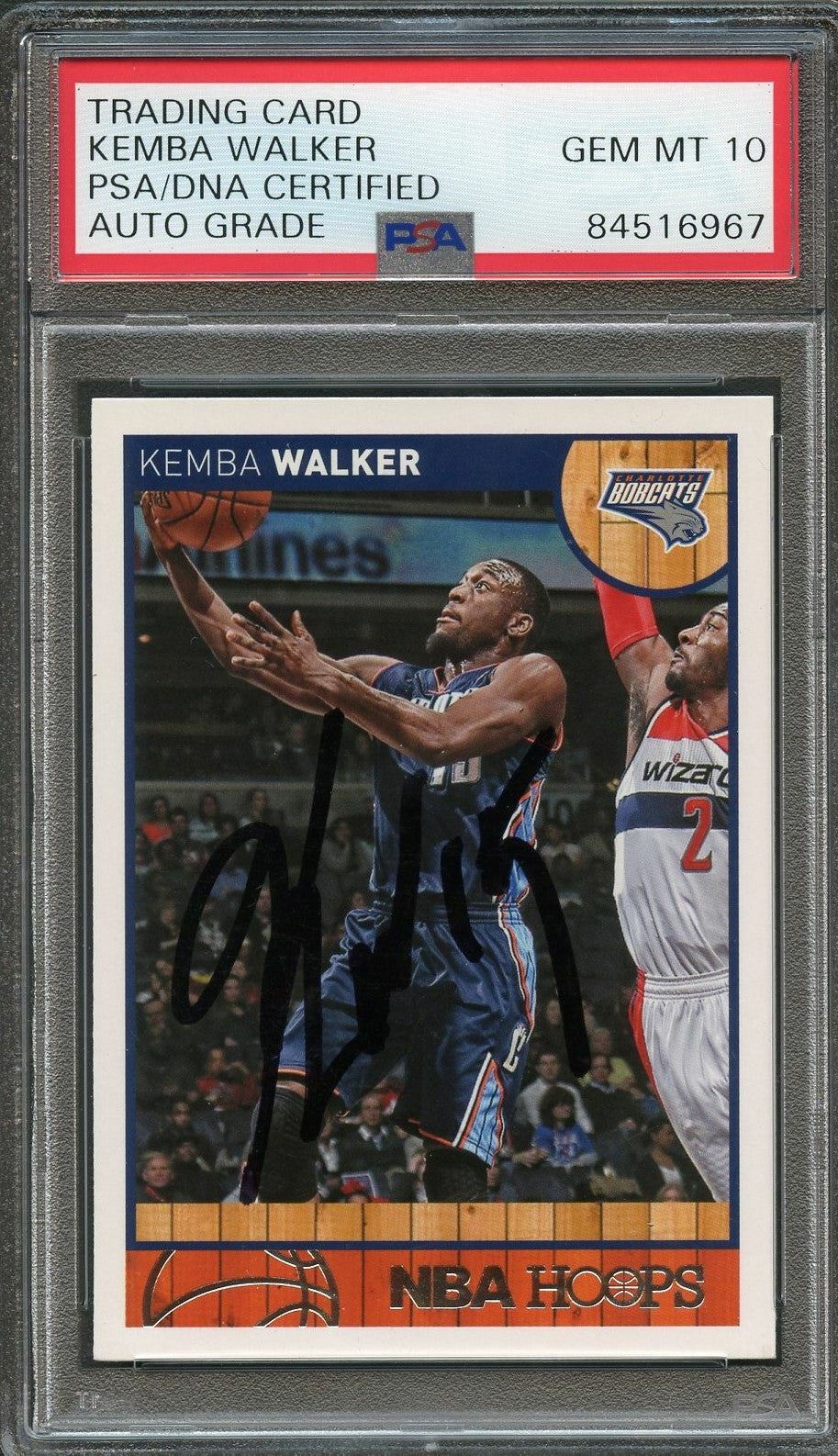 2013-14 NBA Hoops #55 Kemba Walker Signed Card AUTO 10 PSA Slabbed Bobcats