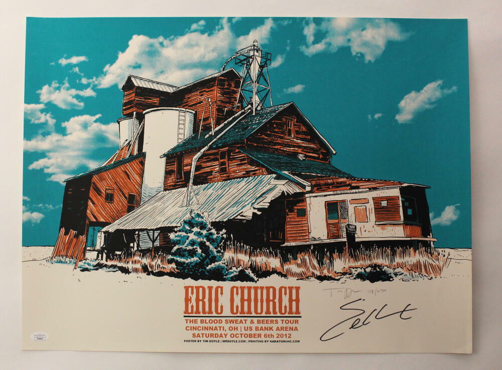 ERIC CHURCH SIGNED AUTOGRAPH 18X24 CONCERT TOUR POSTER - CINCINNATI 10/6/12 JSA