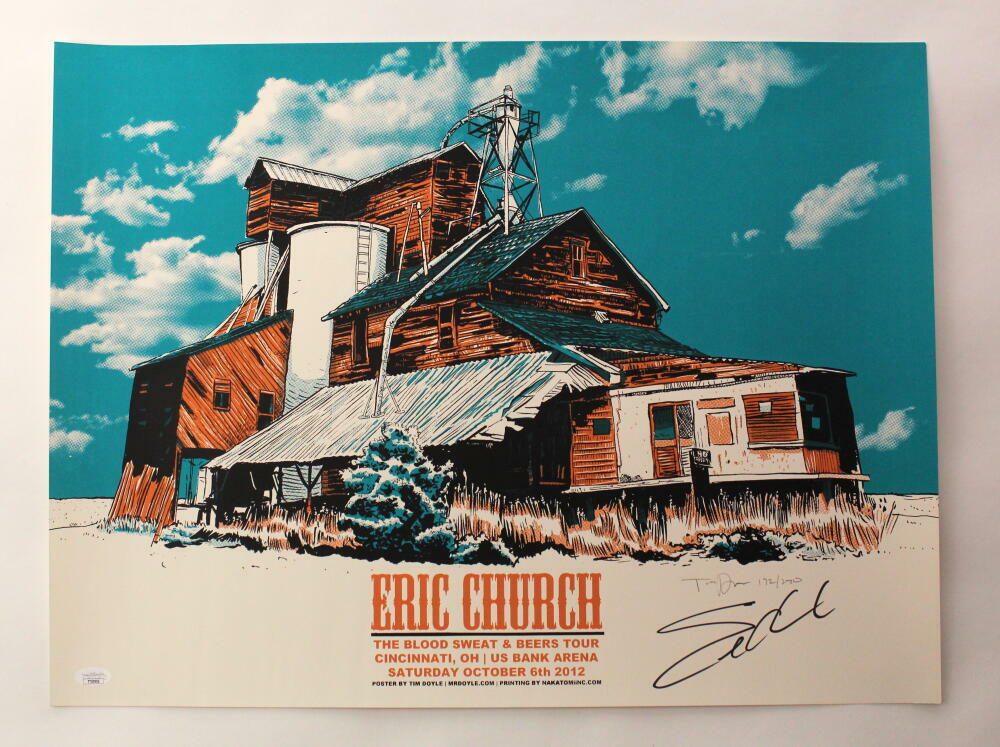 ERIC CHURCH SIGNED AUTOGRAPH 18X24 CONCERT TOUR POSTER CINCINNATI 10/6/12 W/ JSA