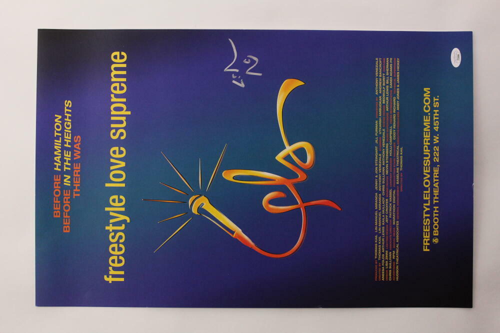 LIN MANUEL MIRANDA AUTOGRAPH FREESTYLE LOVE SUPREME BROADWAY WINDOW CARD - JSA