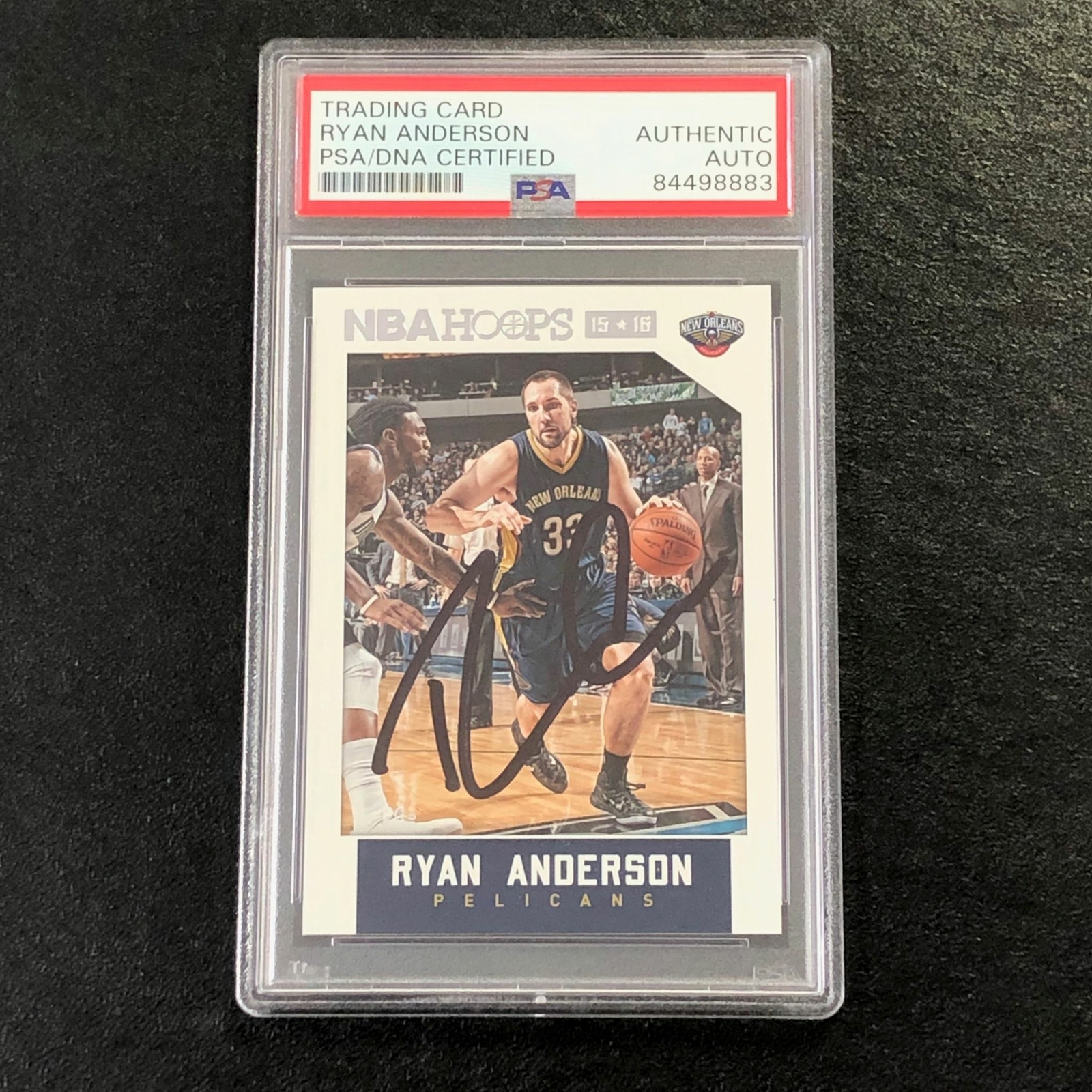 2015-16 NBA Hoops #158 Ryan Anderson Signed Card AUTO PSA Slabbed Pelicans