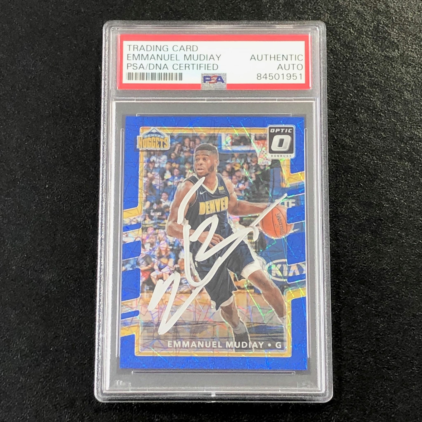 2017-18 Donruss Optic Blue Velocity #40 Emmanuel Mudiay Signed Card AUTO PSA Sla